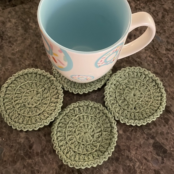 Crochet Coaster & Doily Set - Hand Crafted Crochet - 100 % Cotton - Sage Green - Picture 5 of 8